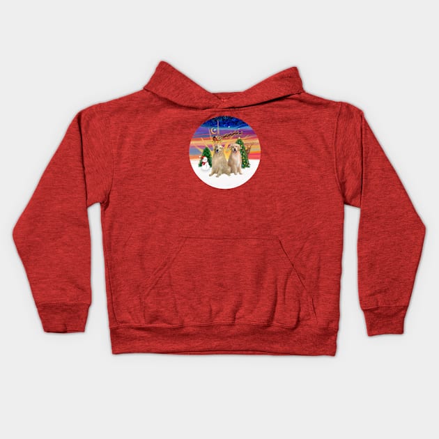 Santa's Sunset Takeoff with Two Golden Retrievers Kids Hoodie by Dogs Galore and More